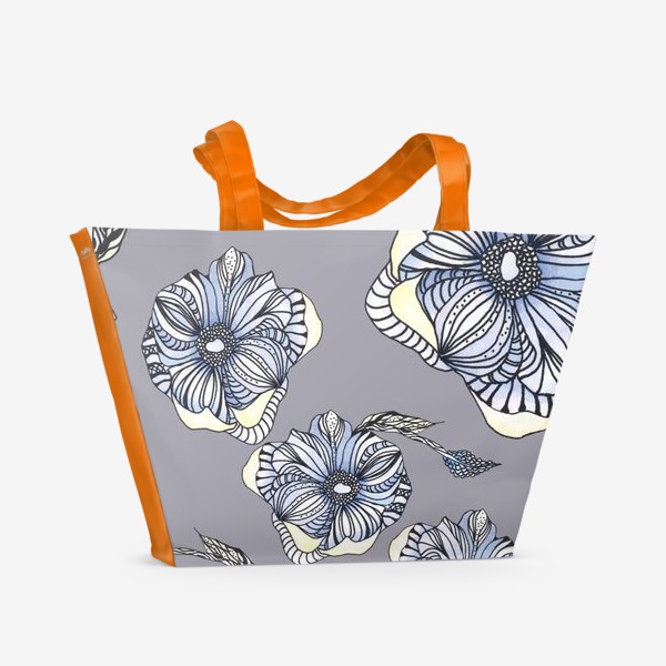 Пляжная сумка «Цветок фантазия паттерн голубой»