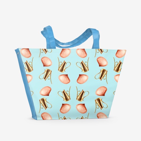 Пляжная сумка «Лейка и цветок-лепесток, скандик, винтаж, авкарель, паттерн»