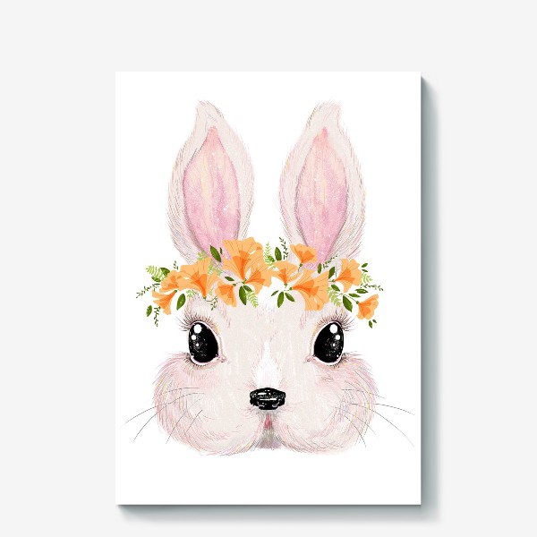Холст &laquo;Милый кролик в цветочном венке&raquo;