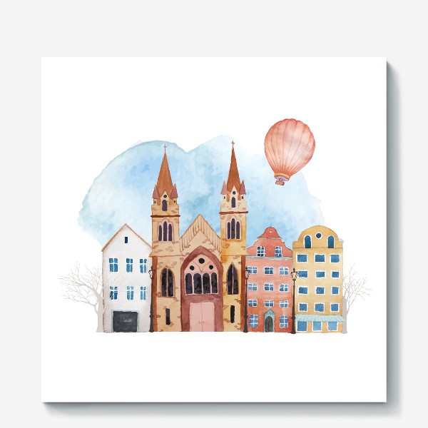 Холст «Городская сцена с воздушным шаром»