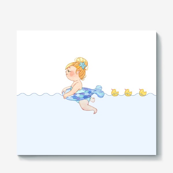 Холст &laquo;Маленькая девочка плавает с желтыми уточками&raquo;