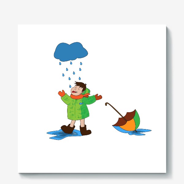 Холст «мальчик радуется дождю»