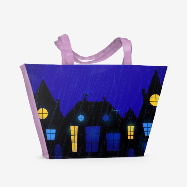 Пляжная сумка «Ночной город под дождем»