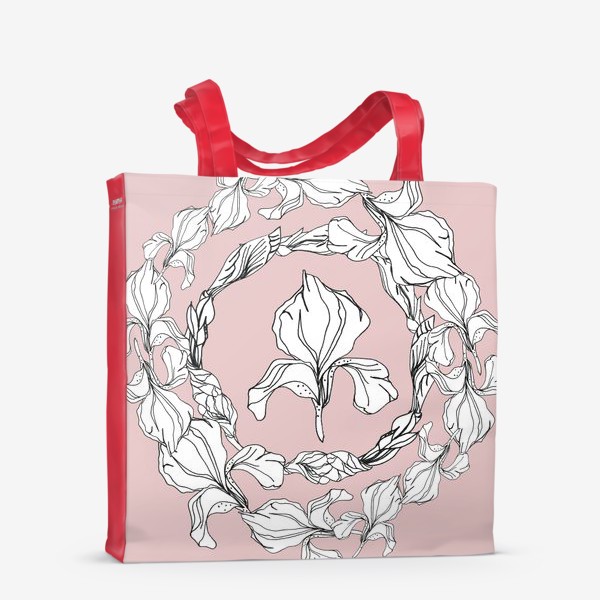 Сумка-шоппер «Цветочный медальон, ирисы, графика на розовом»