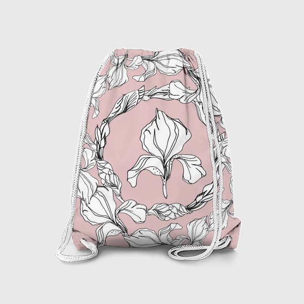 Рюкзак «Цветочный медальон, ирисы, графика на розовом»