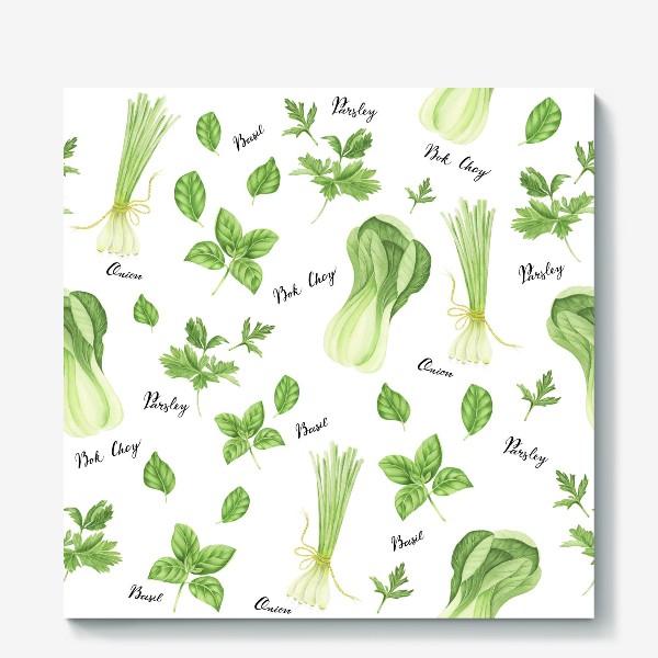 Холст «Зеленые овощи на белом фоне»
