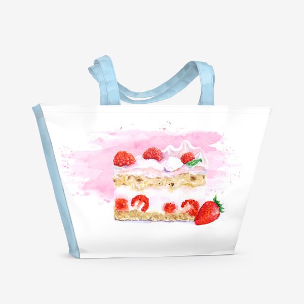 Пляжная сумка «Десерты. Пирожное с клубникой»