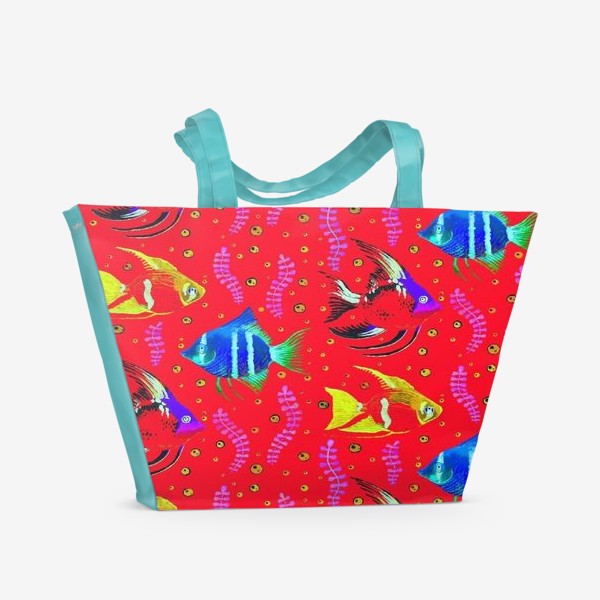 Пляжная сумка «Рыбки на красном»