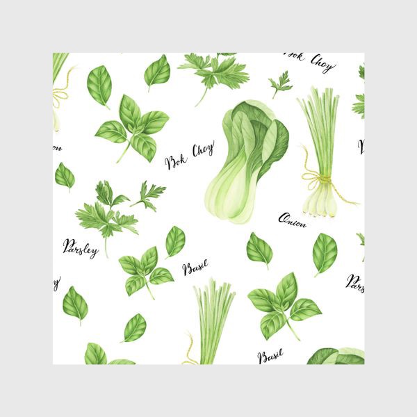Шторы «Зеленые овощи на белом фоне»