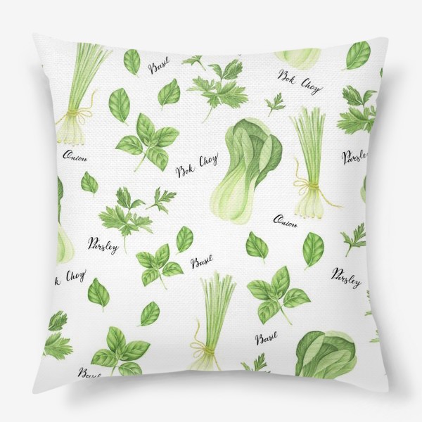 Подушка &laquo;Зеленые овощи на белом фоне&raquo;
