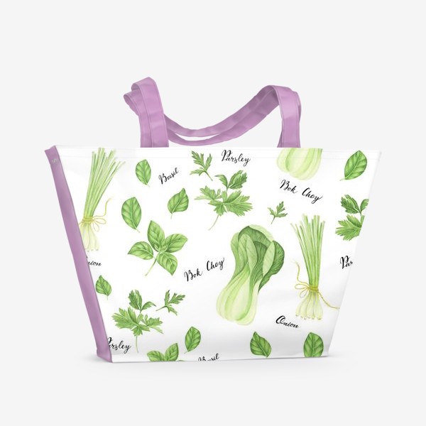Пляжная сумка &laquo;Зеленые овощи на белом фоне&raquo;