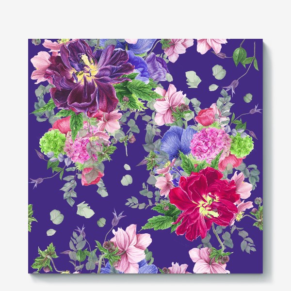 Холст «Яркие цветы на фиолетовом фоне»