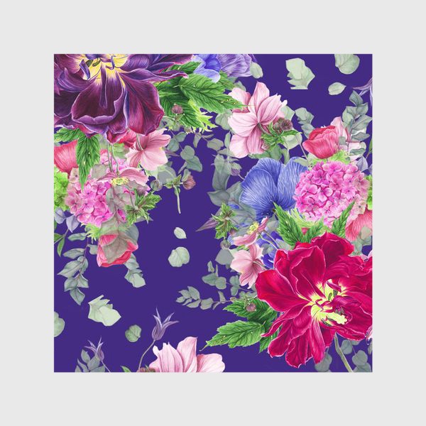 Шторы «Яркие цветы на фиолетовом фоне»