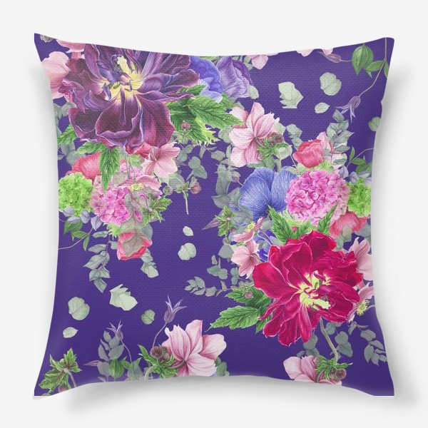 Подушка «Яркие цветы на фиолетовом фоне»