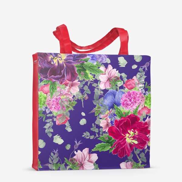 Сумка-шоппер &laquo;Яркие цветы на фиолетовом фоне&raquo;