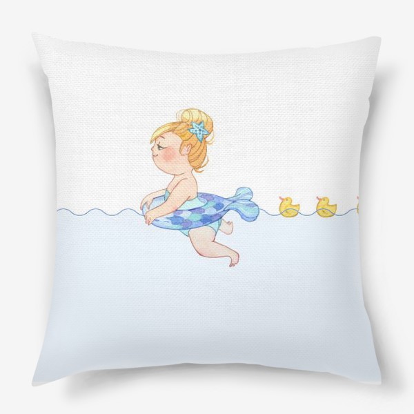 Подушка «Маленькая девочка плавает с желтыми уточками»