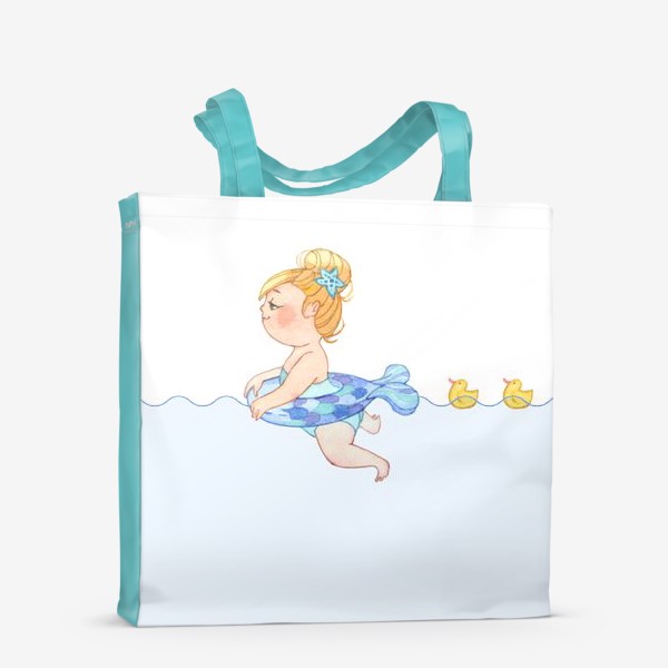 Сумка-шоппер «Маленькая девочка плавает с желтыми уточками»
