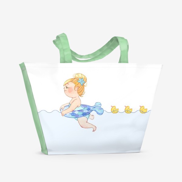 Пляжная сумка &laquo;Маленькая девочка плавает с желтыми уточками&raquo;