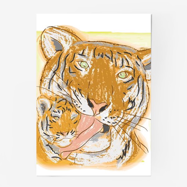 Постер «Утренние умывашки. Мама тигрица и тигренок»