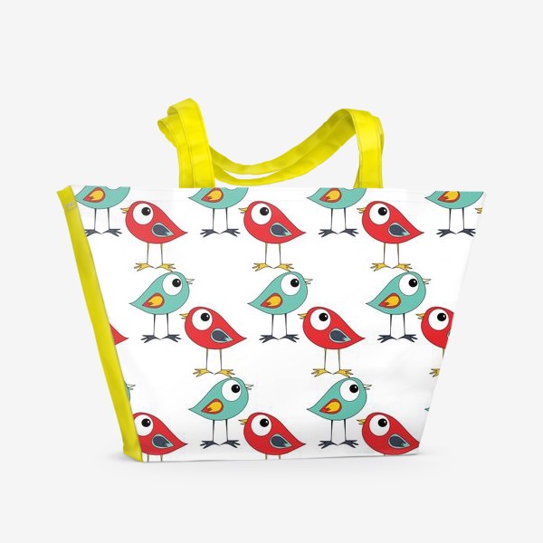 Пляжная сумка «Узор с разноцветными птичками»