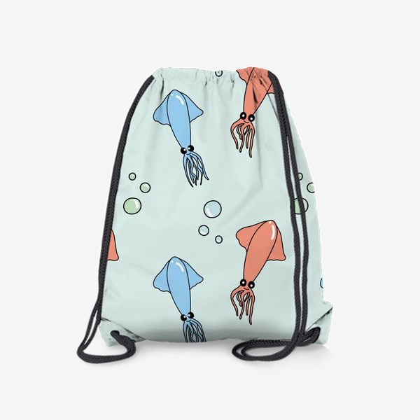Рюкзак «Паттерн с кальмарами из океана на голубом»