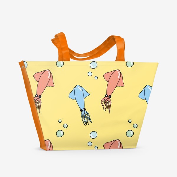 Пляжная сумка «Морской паттерн с кальмарами»