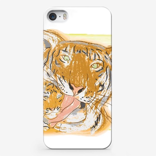 Чехол iPhone «Утренние умывашки. Мама тигрица и тигренок»