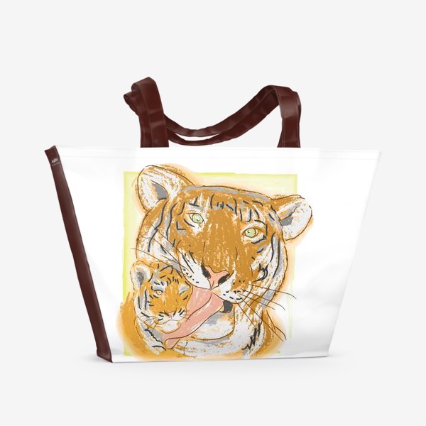 Пляжная сумка «Утренние умывашки. Мама тигрица и тигренок»