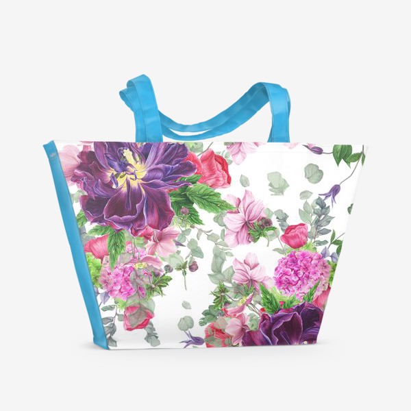 Пляжная сумка «Яркие цветы на белом фоне»