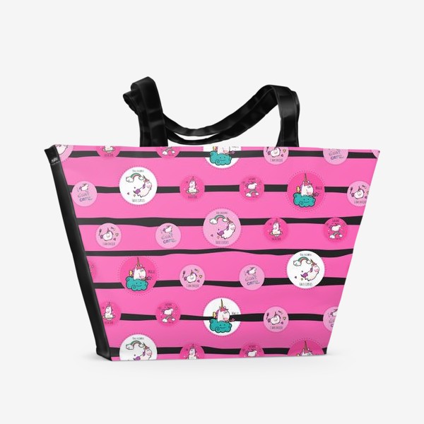 Пляжная сумка «Магические единороги на облаках паттерн розовый»