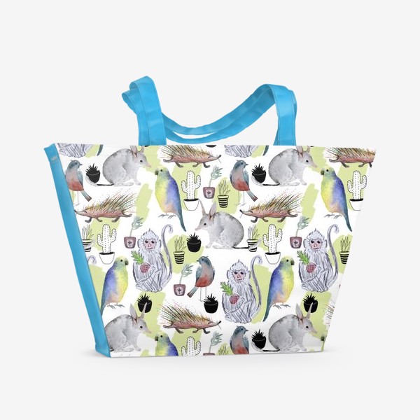 Пляжная сумка «обезьяна билби кактус попугай паттерн»