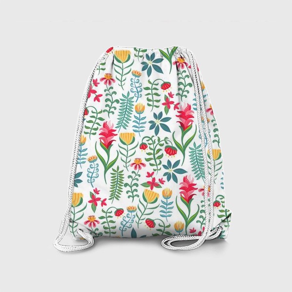 Рюкзак «Тропические цветы и листья на белом фоне. Бесшовный паттерн. »