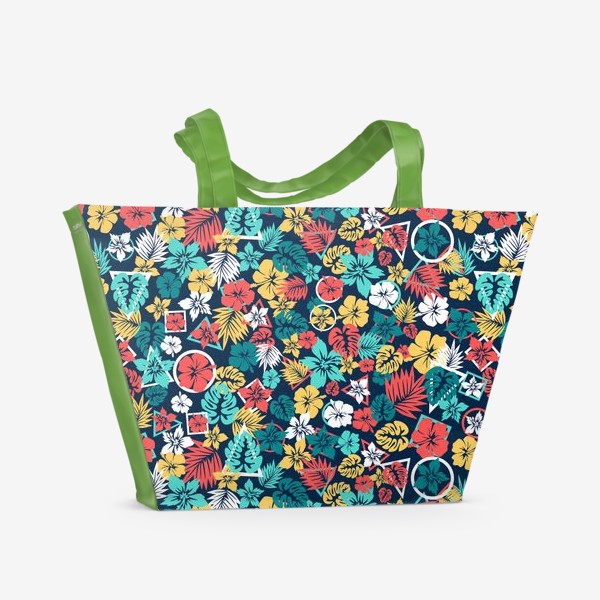 Пляжная сумка «Tropic flowers Тропические цветы паттерн лето»