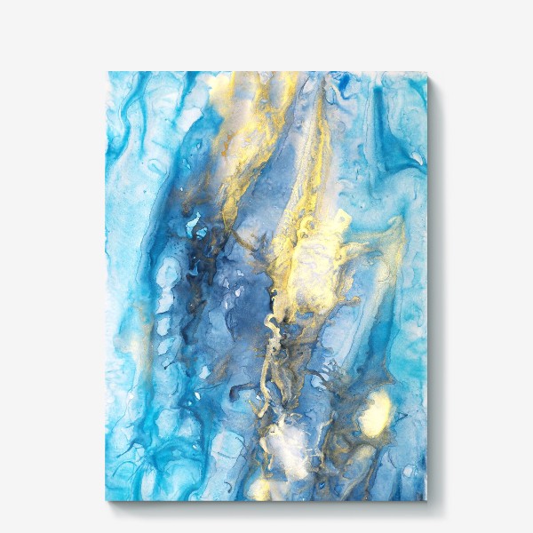Холст &laquo;Море. Абстракция, современная авторская акварель, жидкая техника. Голубой и золотой цвета, небо, звезды&raquo;