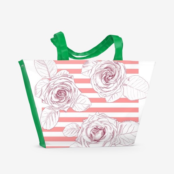 Пляжная сумка &laquo;Розы на полосатом фоне&raquo;