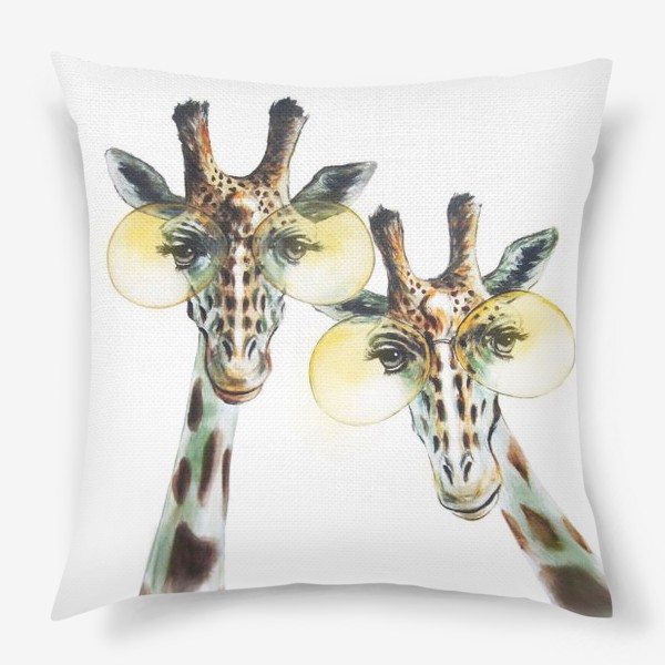 Подушка «Забавные жирафы в очках.»