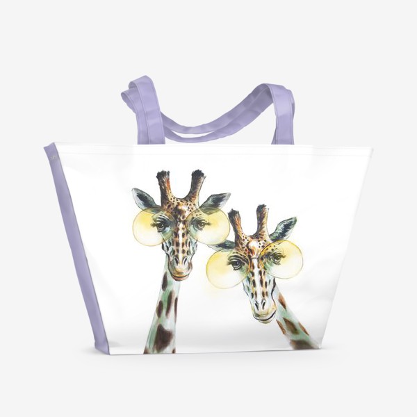 Пляжная сумка «Забавные жирафы в очках.»
