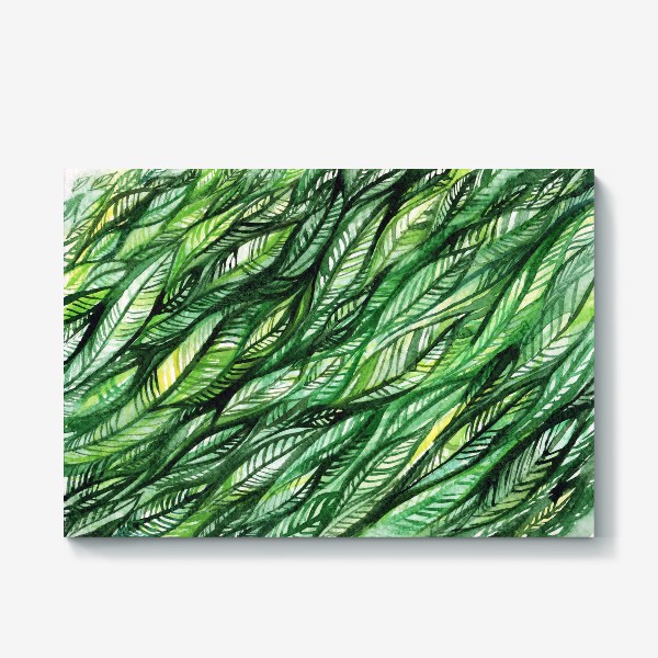 Холст «узор из зеленых листьев, трава, акварельная живопись»