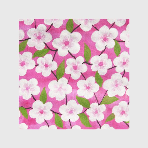 Шторы «Белые цветы на розовом фоне, квадратная»