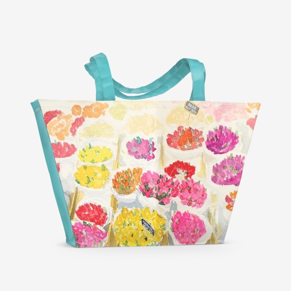 Пляжная сумка «Цветочный рынок. Картина акварель»
