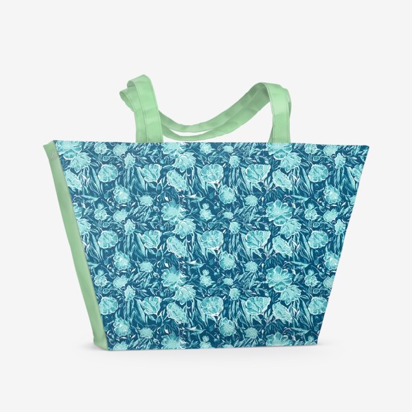 Пляжная сумка «Flowers Бирюзовые цветы паттерн»