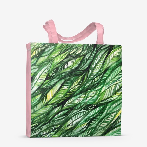 Сумка-шоппер «узор из зеленых листьев, трава, акварельная живопись»