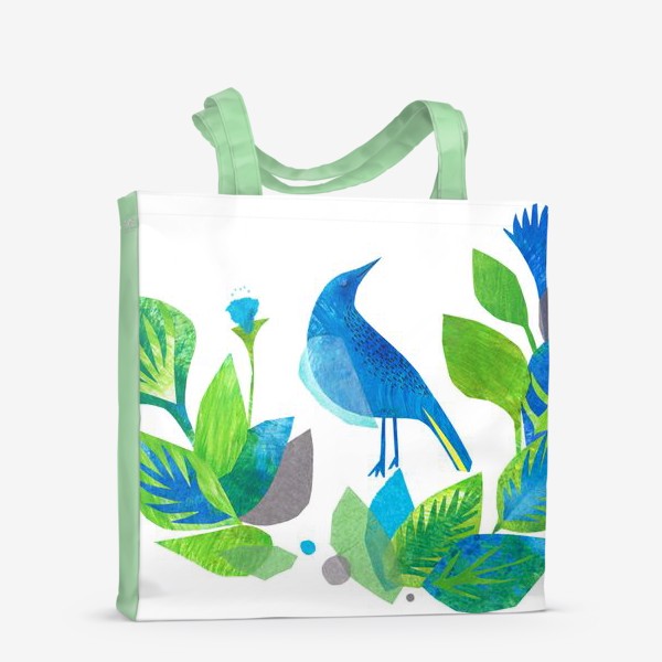 Сумка-шоппер «Синяя птица среди листьев и цветов»