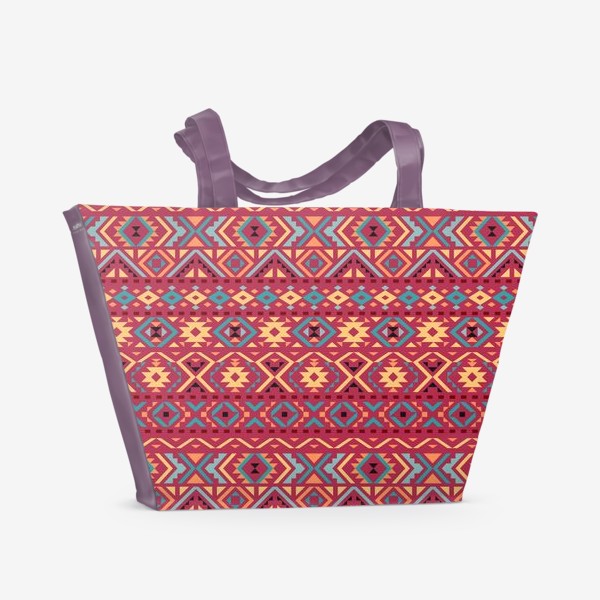 Пляжная сумка «Бордовый этнический орнамент в мексиканском стиле.»