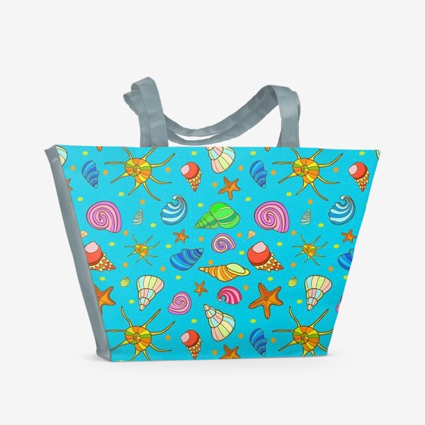 Пляжная сумка &laquo;Разноцветные ракушки на голубом&raquo;