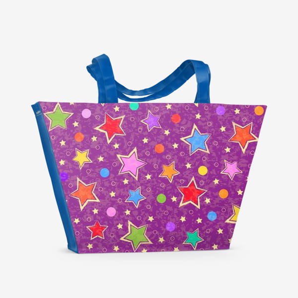 Пляжная сумка «Звёзды и конфетти на фиолетовом фоне»