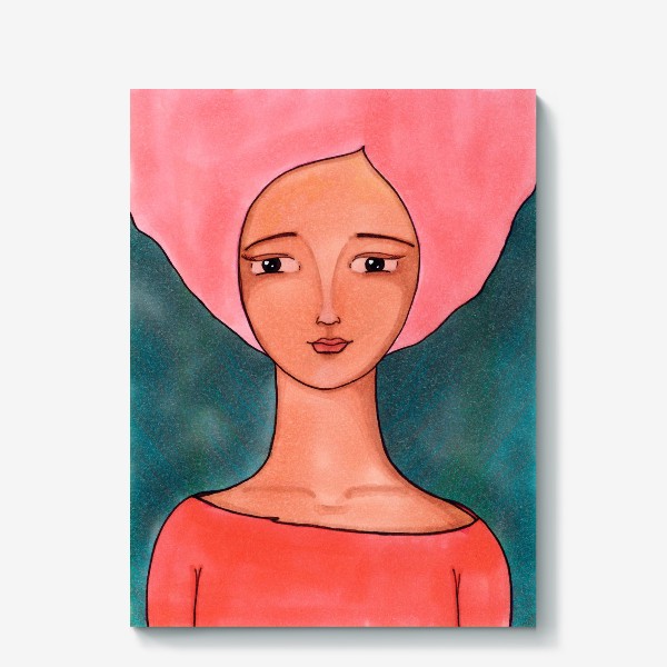Холст «Портрет девушки с розовыми волосами»
