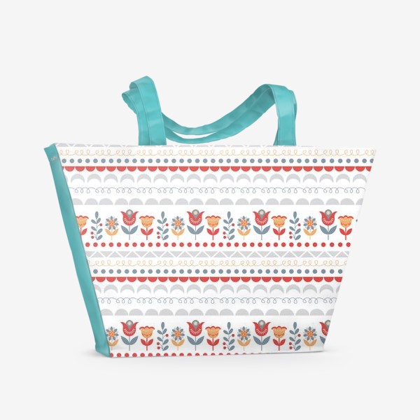 Пляжная сумка &laquo;Декоративный паттерн в скандинавском стиле с цветами и узорами&raquo;