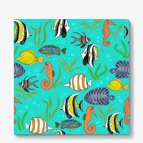 Холст «Разноцветные рыбки в бирюзовом море»