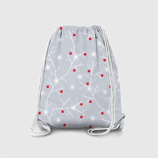 Рюкзак «Белые ветки и красные ягоды на сером фоне»